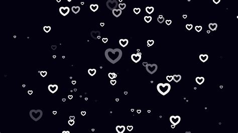 White heart particle motion background. Faded wallpaper animation with black color. Flying ...