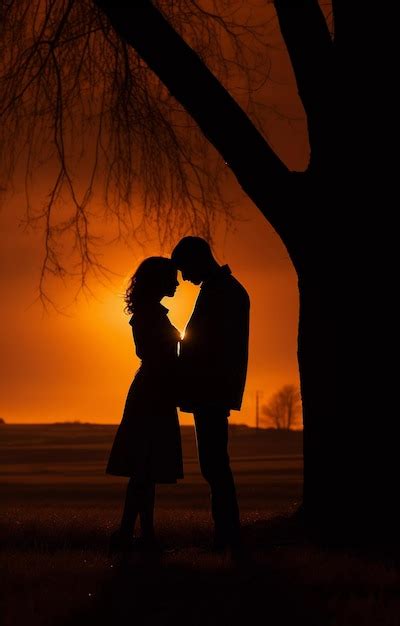 Premium AI Image | Silhouette of a couple in love on the background of a beautiful sunset