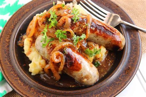 Bangers and Mash with Onion-Mustard Gravy - The Suburban Soapbox