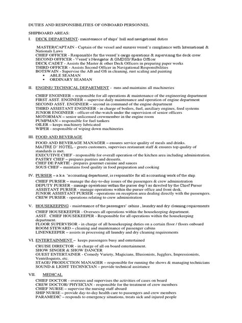 Duties and Responsibilities of Onboard Personnel | PDF | Sea Captain ...