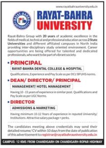 Rayat Bahra University Wanted Principal & Others | FacultyPlus