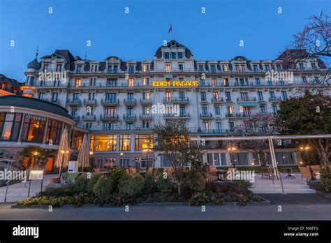 Eden Palace Hotel at dusk in Montreux Stock Photo - Alamy