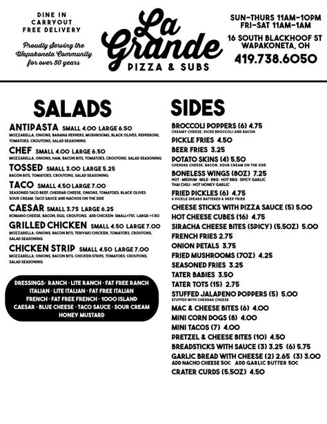 Menu: | LaGrande Pizza & Subs