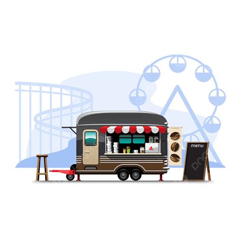 Trailer Truck Vector PNG Images, Trailer Food Truck Drawing Design Style Flat Vector ...