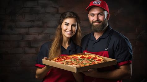 Exuberante Entregadora De Pizza Comemora Sucesso Em Um Fundo Texturizado, Entregadora ...