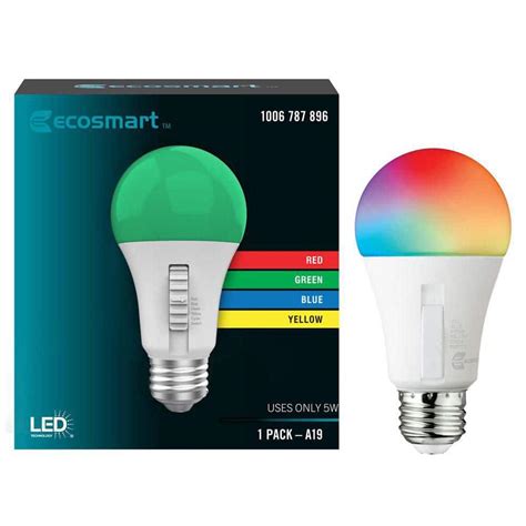 EcoSmart 5-Watt Equivalent A19 Color Changing Party E26 Medium Base LED ...