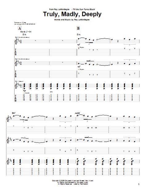 Truly, Madly, Deeply by Ray LaMontagne Sheet Music for Guitar Tab at Sheet Music Direct