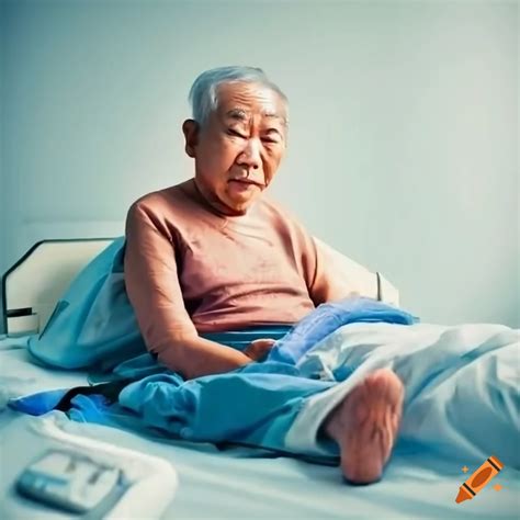 Elderly asian man in hospital bed on Craiyon