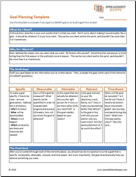 Free Goal Planning Template - Spreadsheetshoppe