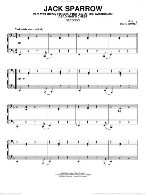 Zimmer - Jack Sparrow sheet music for piano four hands [PDF]