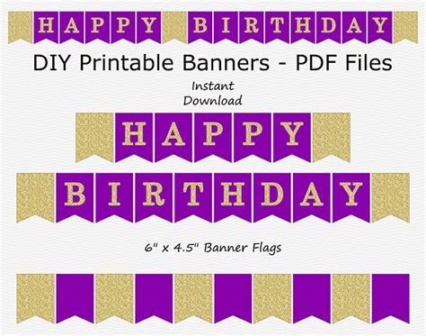 Happy Birthday Banner Purple & Gold Glitter Girl Birthday Party Sign Decoration PRINTABLE ...