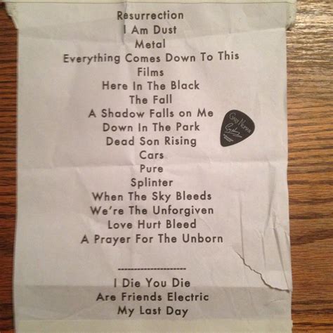 Setlist Gary Numan, Love Hurts, Unborn, Prayers, Pure Products, Prayer, Beans