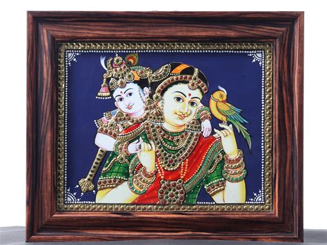 Bala Krishna with Maiya Yashoda | Tanjore Painting | With Frame | Exotic India Art