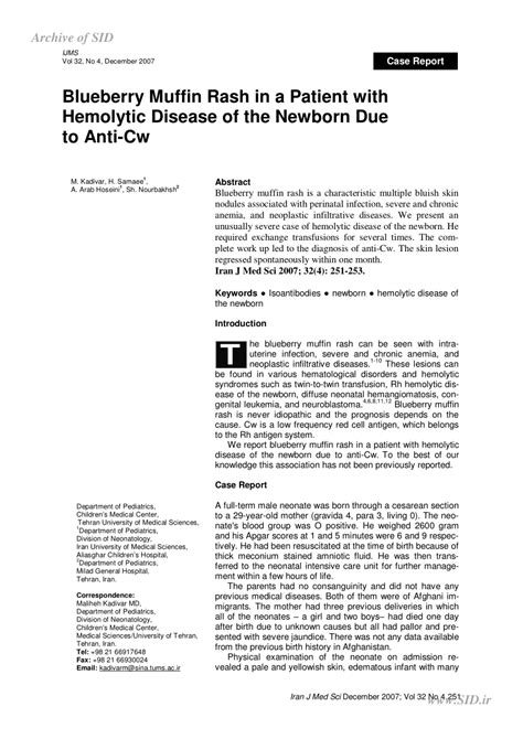 (PDF) Blueberry Muffin Rash in a Patient with Hemolytic Disease of the Newborn Due to Anti-Cw