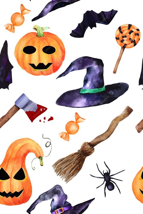 Premium Vector | Halloween hand drawn watercolor pattern