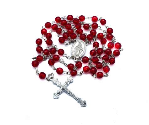 Catholic Rosary Necklace Round Red Crystal Beads