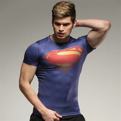 Men's t shirts Movie Superman Graphic Tee Shirts Compression Shirts Mens Muscle Fit Crew Neck T ...