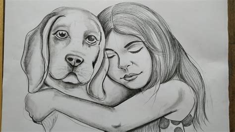 how to draw cute girl and dog easy pencil sketch drawing,easy girl drawing,how to draw dog ...