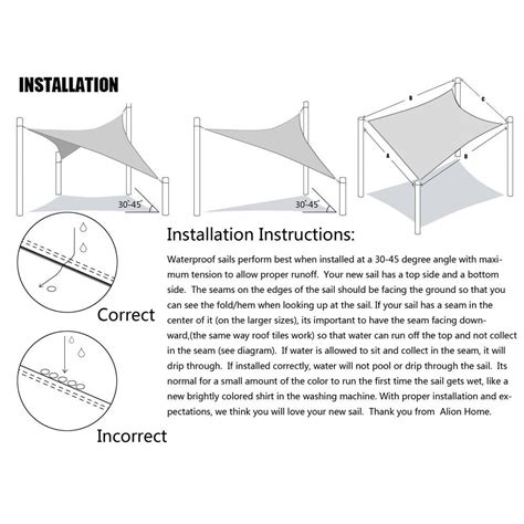 INSTALLATION FOR WATERPROOF SUN SHADE SAIL — Alion Home Inc