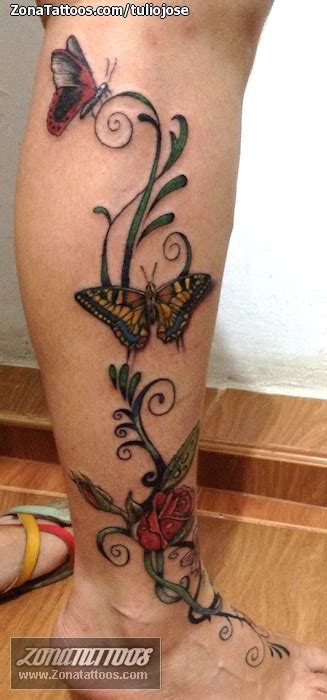 Tattoo of Butterflies, Roses, Vines