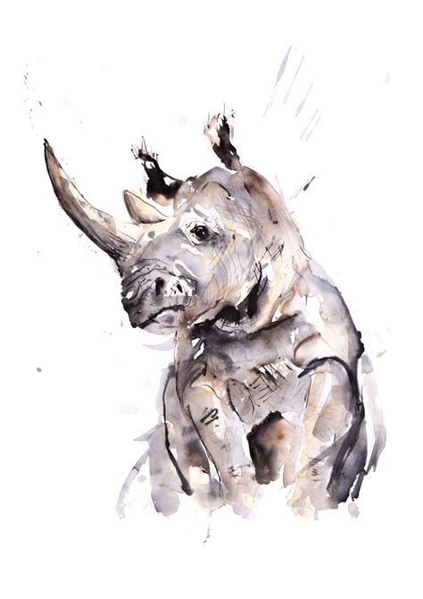 Rhino Painting - Rhinoceros Watercolour Painting - Hand Signed Limited ...