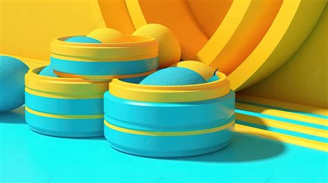 مجموعة هندسية من الحاويات على شكل بيضة موضوعة على خلفية زرقاء, 3d ...