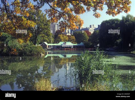 FALL FOLIAGE BOAT HOUSE BOATING LAKE CENTRAL PARK MANHATTAN NEW YORK ...