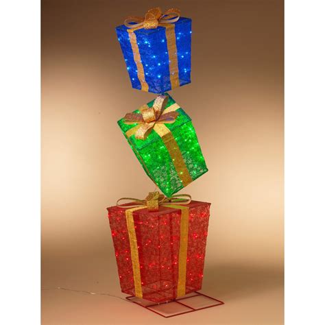 Gerson International 3 Stacked Lighted Outdoor Gift Box in 2020 ...