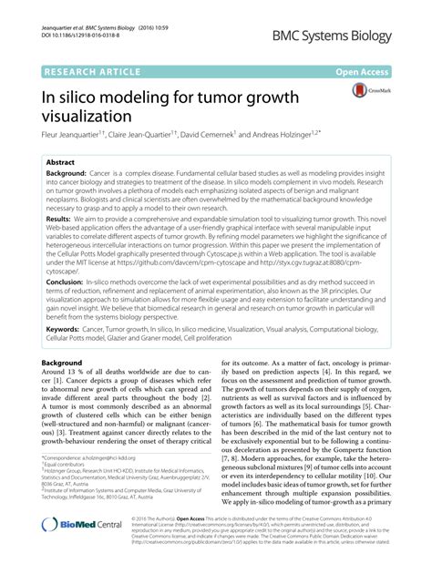 (PDF) In silico modeling for tumor growth visualization