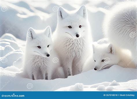 White Arctic Fox Foxes Pup Pups Puppy Puppies in Snow Stock Illustration - Illustration of ...