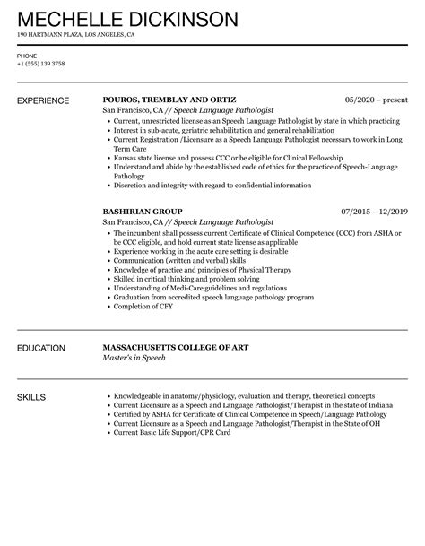 Slp Resume Templates