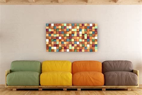 Modern Wood Wall Art, Handmade Contemporary Wall Decor, Easy Wall Hanging 3D Wall Panel ...