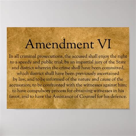 The Sixth Amendment to the U.S. Constitution Poster | Zazzle.com