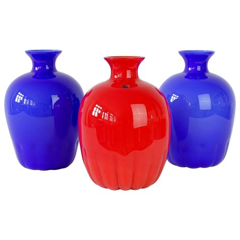 Colorful Cenedese Pair of Cobalt Blue Vintage Italian Murano Glass Vases For Sale at 1stDibs ...