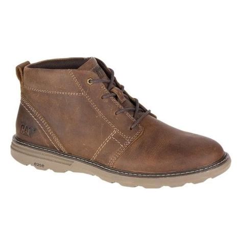 Caterpillar Mens Trey Dark Beige Leather Wide Fit Casual Lace Up Boots