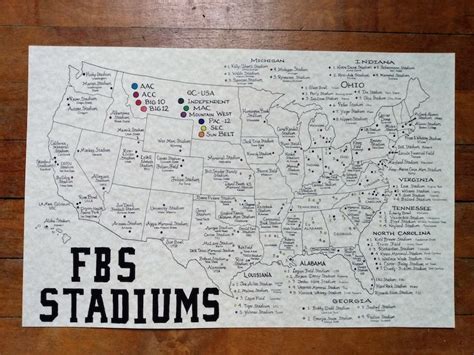 College Football Stadiums Map 11x17 - Etsy