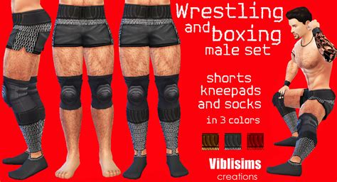 Mod The Sims - WRESTLING AND BOXING male set. Shorts, kneepads and socks