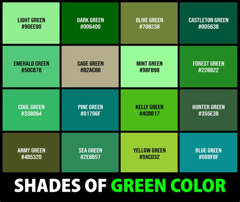 237+ Shades of Green Color (Names, HEX, RGB, & CMYK Codes ...