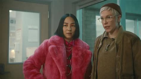 Pink Fur Coat Jacket worn by Maxine (Greta Lee) as seen in Russian Doll TV series wardrobe ...