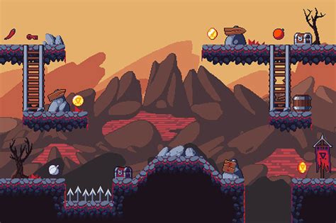 Pixel Art Platformer Hell Tileset by Free Game Assets (GUI, Sprite, Tilesets)