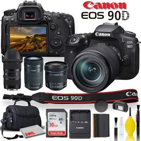 Canon EOS 90D DSLR Camera With 18-135mm Lens, Sigma 18-35mm, Canon EF-S 55-250mm, Canon EF-S 10 ...