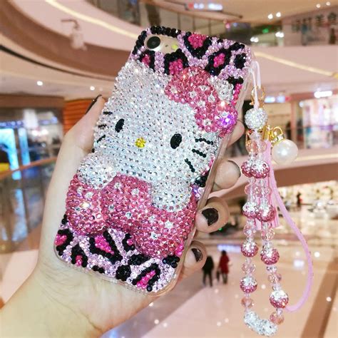 For iphone 8 8Plus Bling Bling 3D Crystal Hello Kitty Cabochon DIY ...