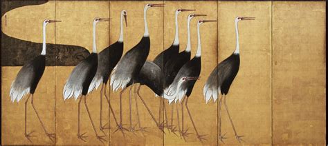 Cranes. Ogata Korin. Left of Japanese folding screen pair. late 17th ...