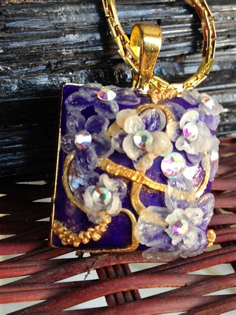 Elegant Purple and Gold Floral Square Pendant - Etsy