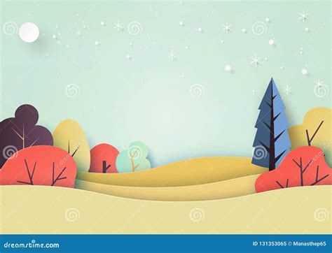 Seasons Change from Fall To Winter Background Paper Art Style. Stock ...