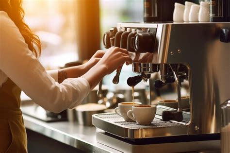 Premium AI Image | Barista pours cream into the cup of coffee A small ...