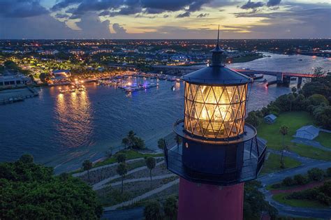 Jupiter Lighthouse Nightlife Waterway Aerial Photography Photograph by Kim Seng - Fine Art America