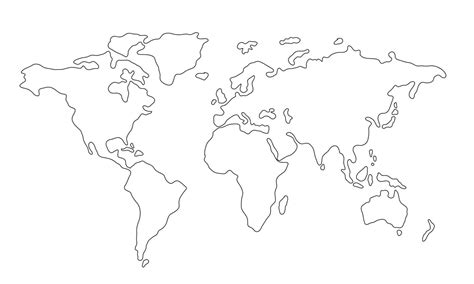 Line contour of the world map isolated on white background. Hand drawn ...