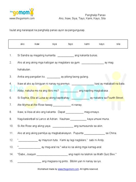 Panghalip Na Panao Worksheets Part 2 Samut Samot Theme Flying | Images ...