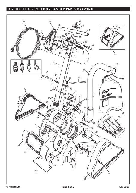 HIRETECH HT8-1.2 FLOOR SANDER PARTS DRAWING